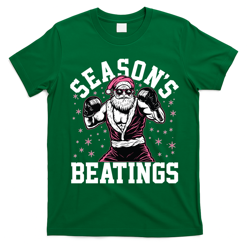 Funny Christmas Seasons Beatings Mma Boxing Santa Claus T-Shirt - Irish Green