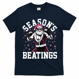 Funny Christmas Seasons Beatings Mma Boxing Santa Claus T-Shirt - Navy Blue