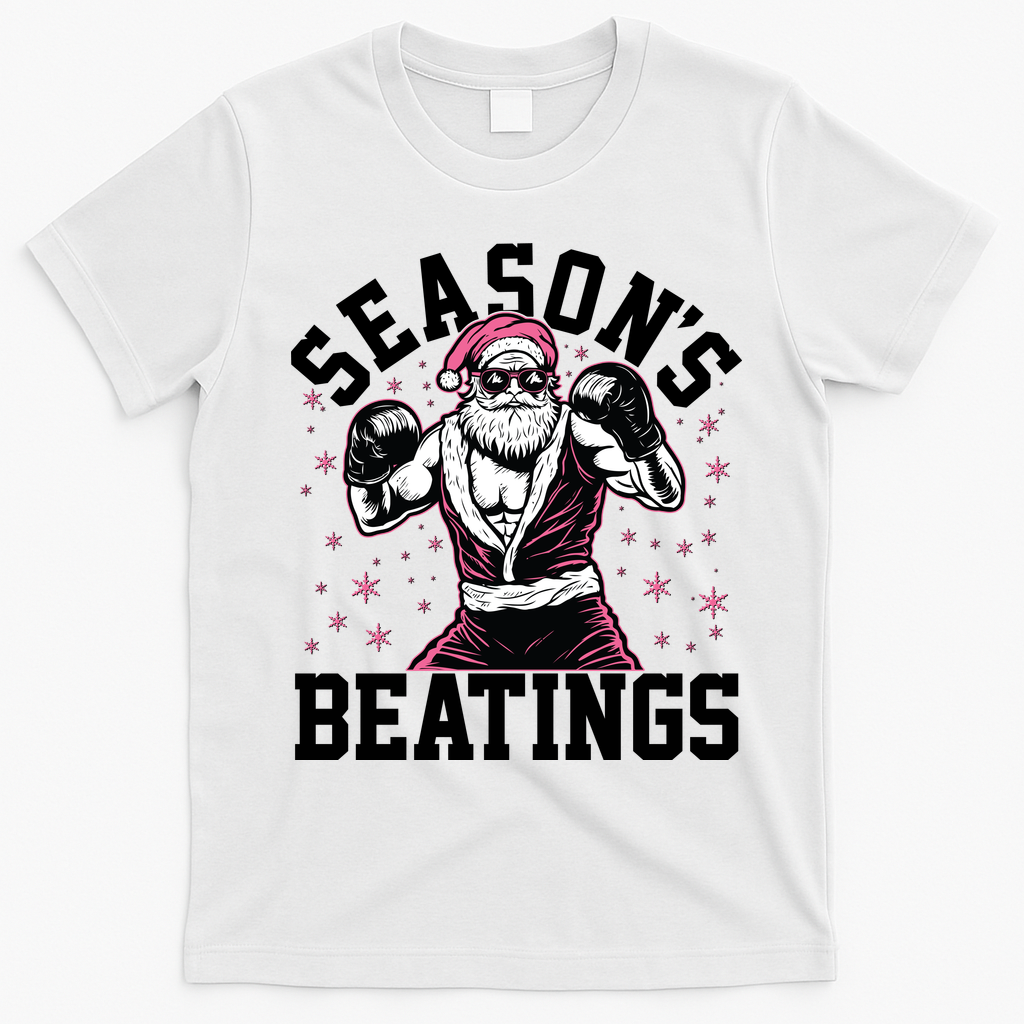 Funny Christmas Seasons Beatings Mma Boxing Santa Claus T-Shirt - White