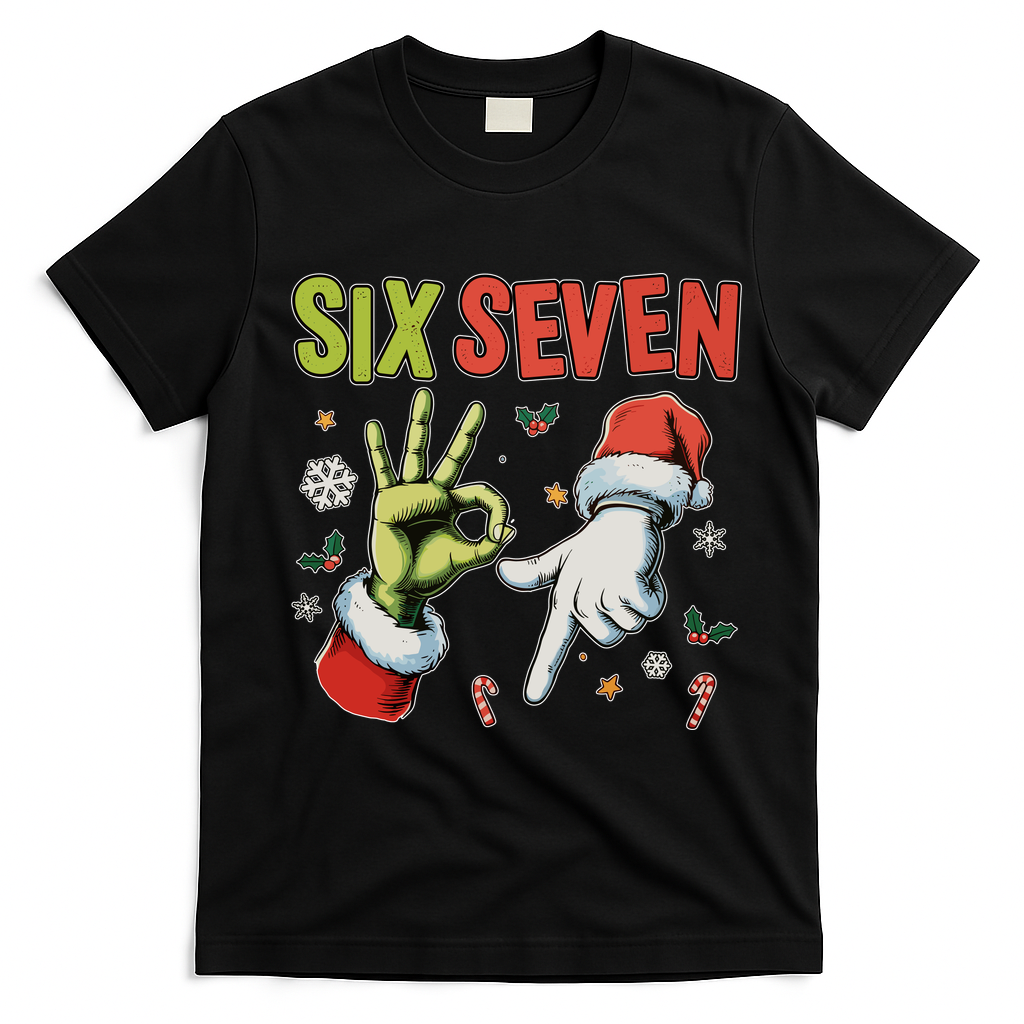 Funny Christmas Six Seven 67 Meme T-Shirt - Black
