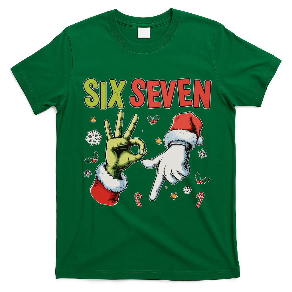 Funny Christmas Six Seven 67 Meme T-Shirt - Irish Green