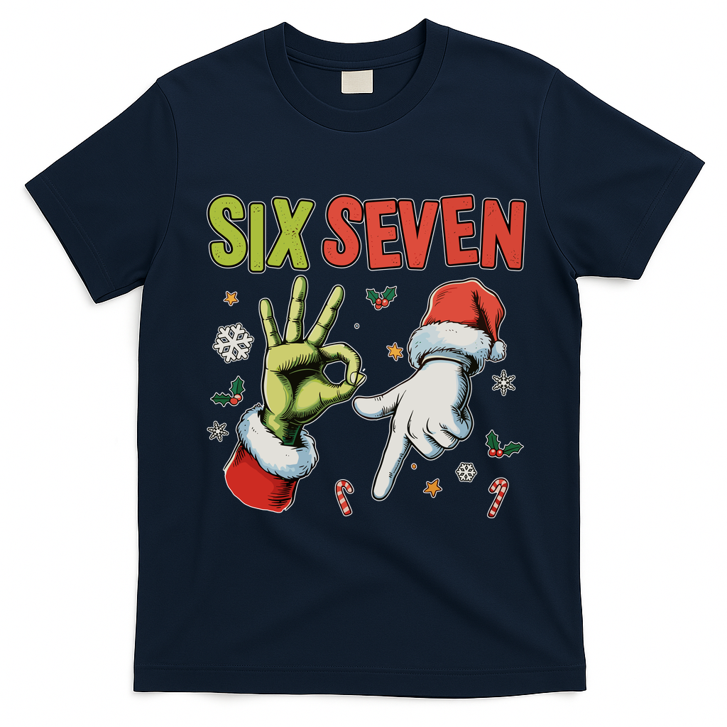 Funny Christmas Six Seven 67 Meme T-Shirt - Navy Blue