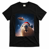 Funny Capybara Selfie Santa Ufo Xmas Christmas T-Shirt - Black