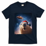Funny Capybara Selfie Santa Ufo Xmas Christmas T-Shirt - Navy Blue