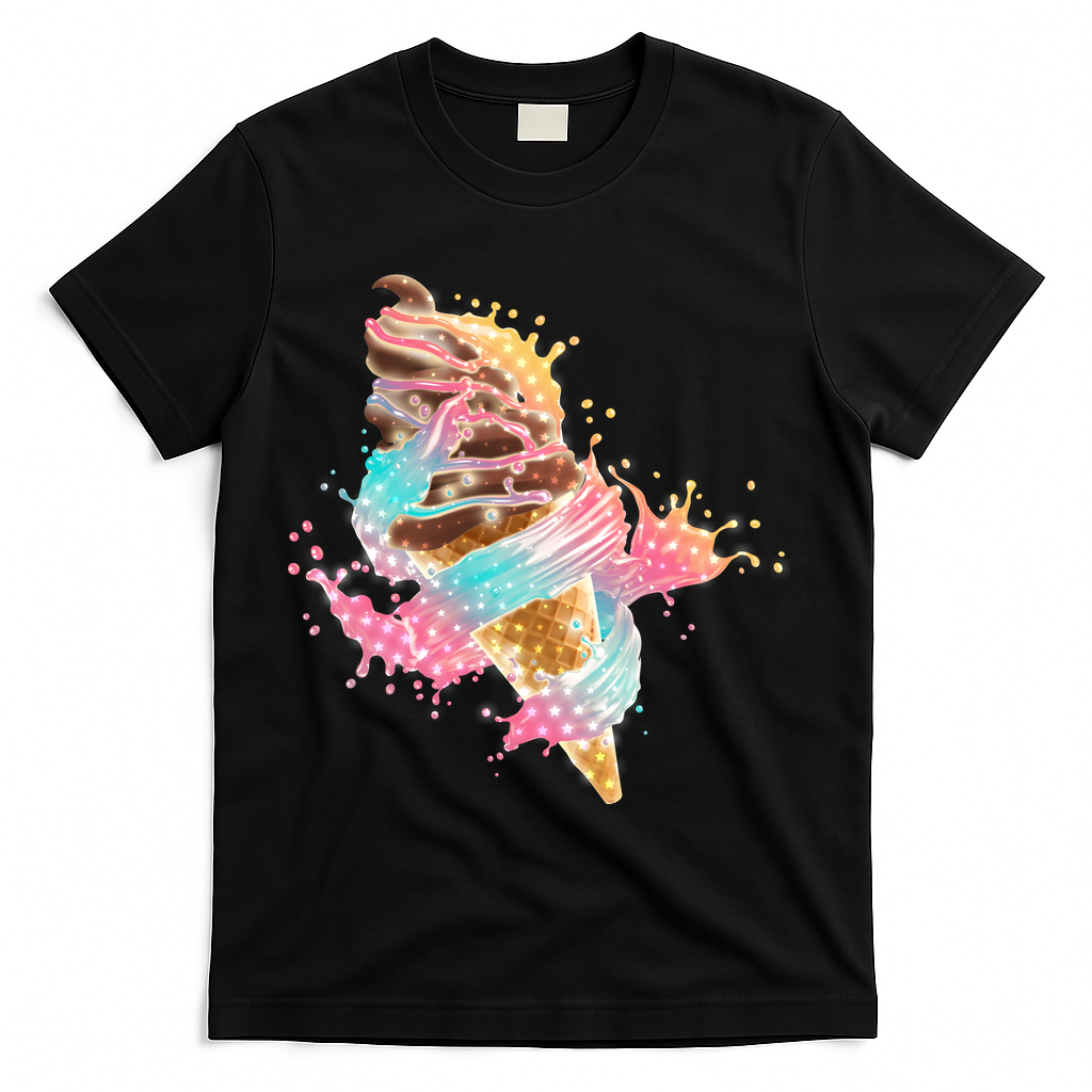 Fun Colorful Summer Time Chocolate Ice Cream T-Shirt - Black