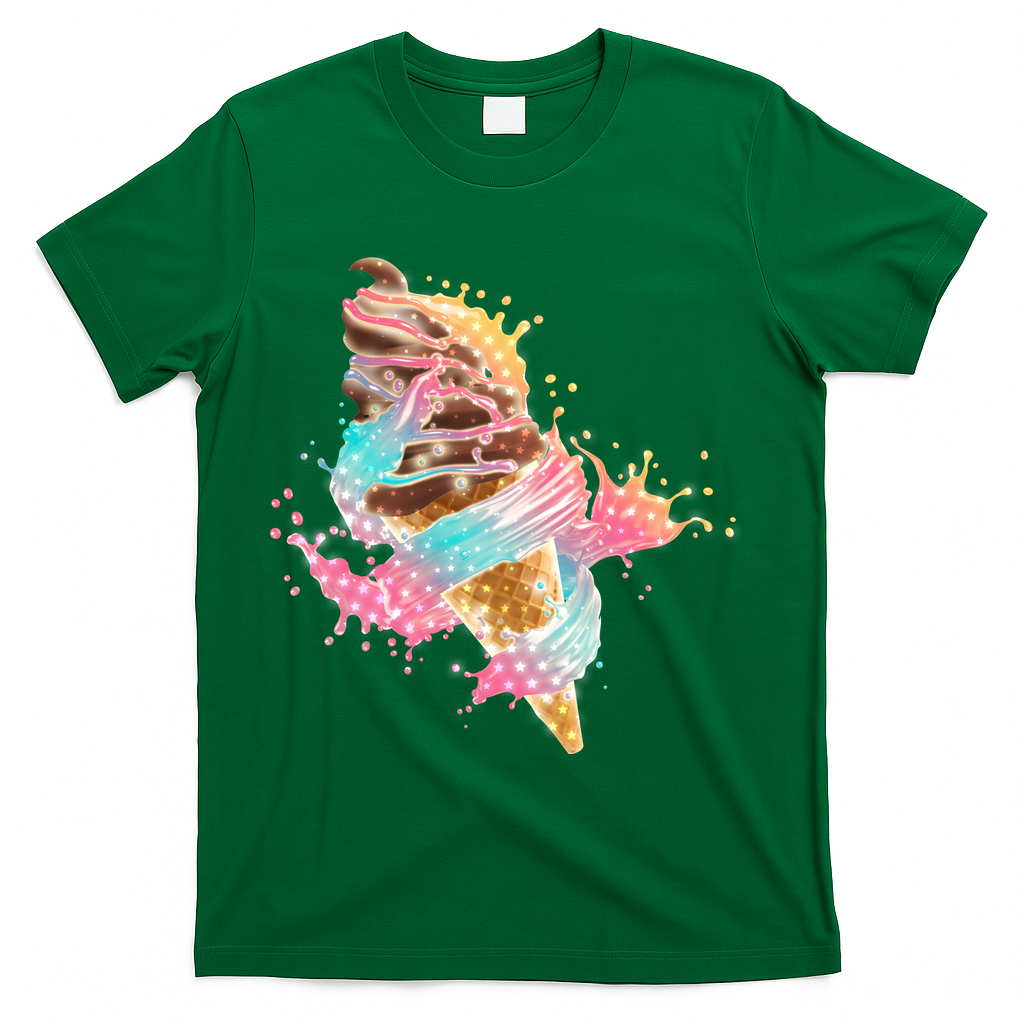 Fun Colorful Summer Time Chocolate Ice Cream T-Shirt - Green