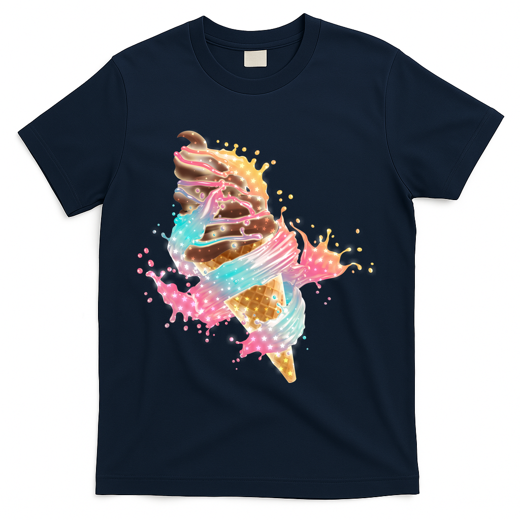 Fun Colorful Summer Time Chocolate Ice Cream T-Shirt - Navy