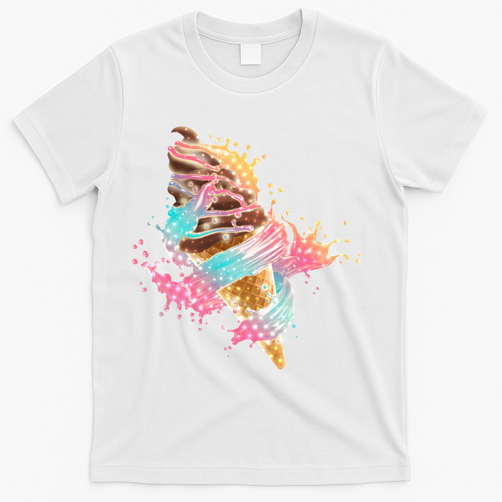 Fun Colorful Summer Time Chocolate Ice Cream T-Shirt - White