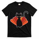 Funny Cute Thanksgiving Cat Turkey T-Shirt - Black