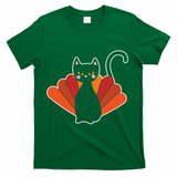 Funny Cute Thanksgiving Cat Turkey T-Shirt - Green