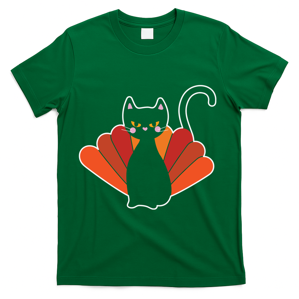 Funny Cute Thanksgiving Cat Turkey T-Shirt - Green
