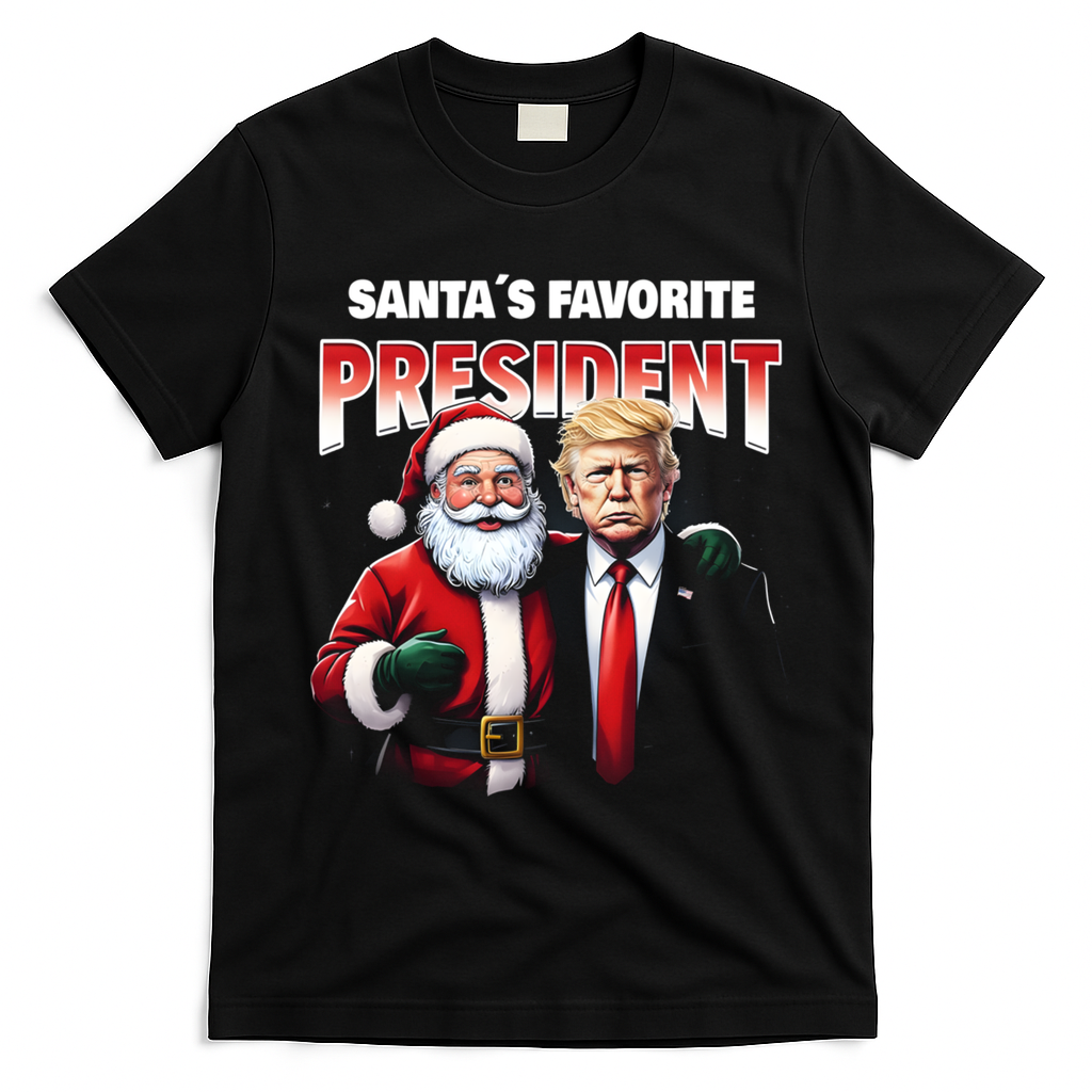Funny Christmas Trump With Santa Favorite President Meaningful Gift T-Shirt - Black
