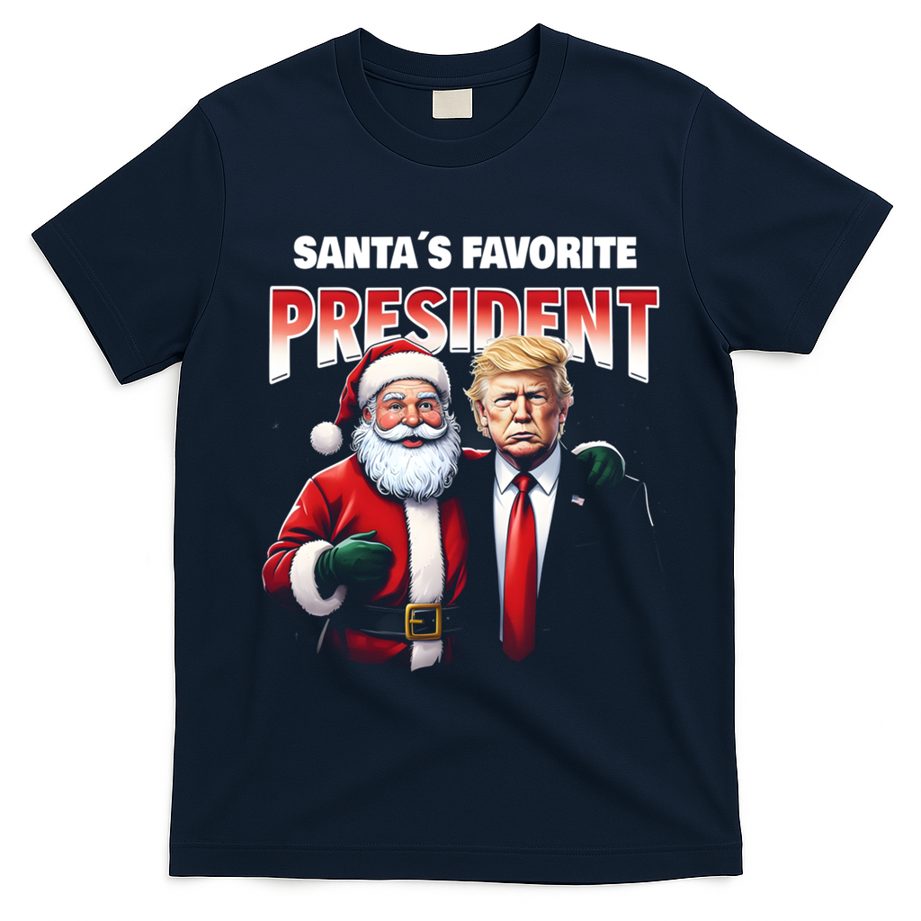 Funny Christmas Trump With Santa Favorite President Meaningful Gift T-Shirt - Navy Blue