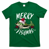 Funny Christmas Themed Bass Fishing Design Merry Fishmas Gift T-Shirt - Irish Green