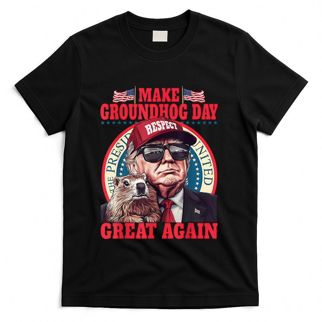 Funny Cool Trump Groundhog Make Groundhog Day Great Again T-Shirt - Black