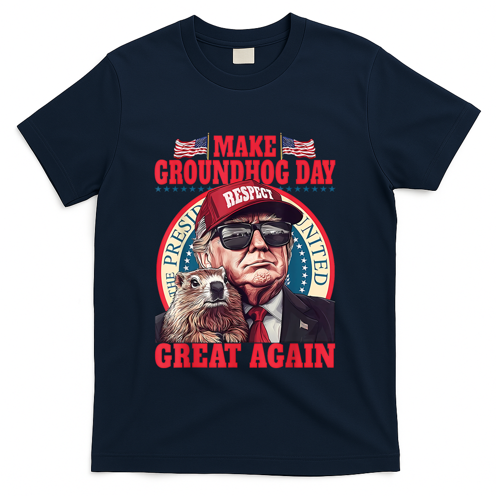 Funny Cool Trump Groundhog Make Groundhog Day Great Again T-Shirt - Navy