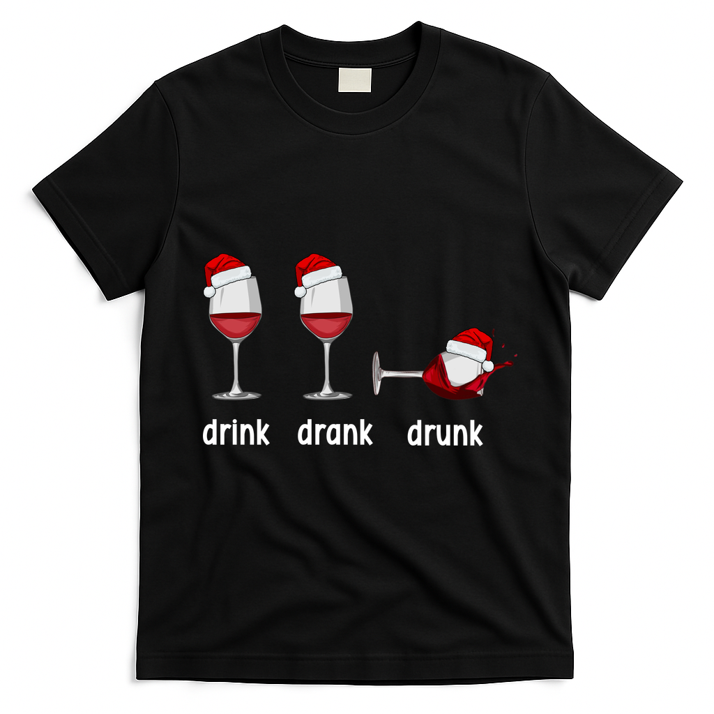 Funny Christmas Wine Grammar Verb Conjugation Party T-Shirt - Black