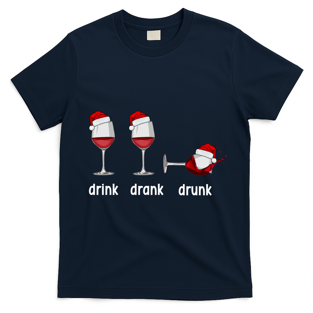 Funny Christmas Wine Grammar Verb Conjugation Party T-Shirt - Navy Blue