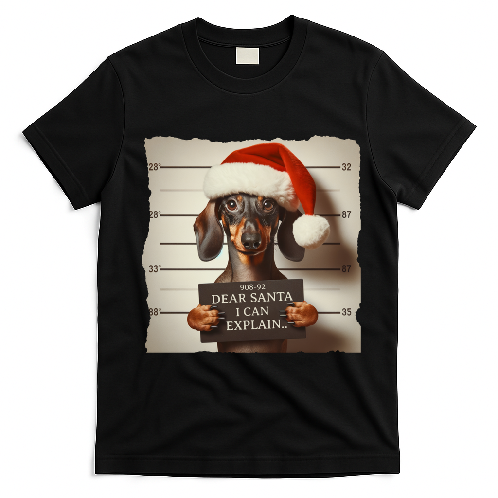 Funny Dachshund Christmas Dear Santa I Can Explain Weiner T-Shirt - Black