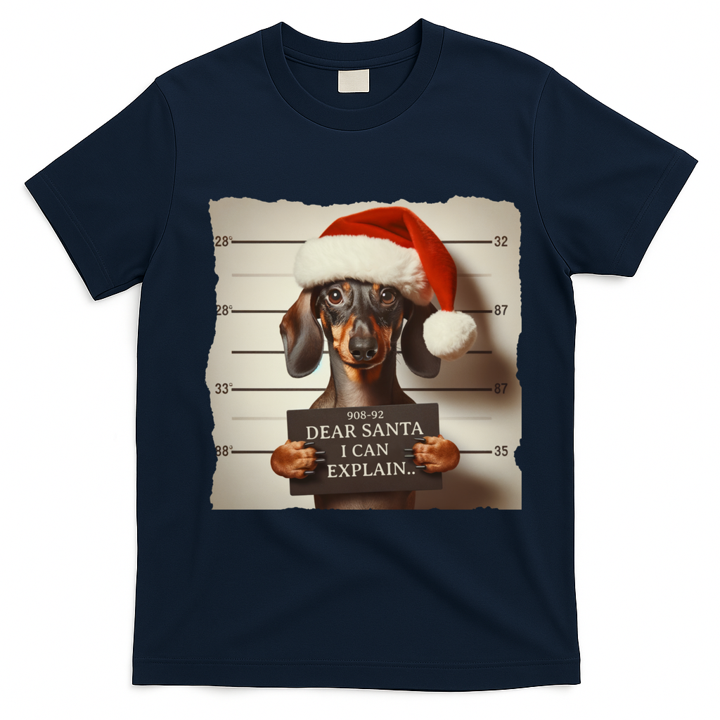Funny Dachshund Christmas Dear Santa I Can Explain Weiner T-Shirt - Navy Blue