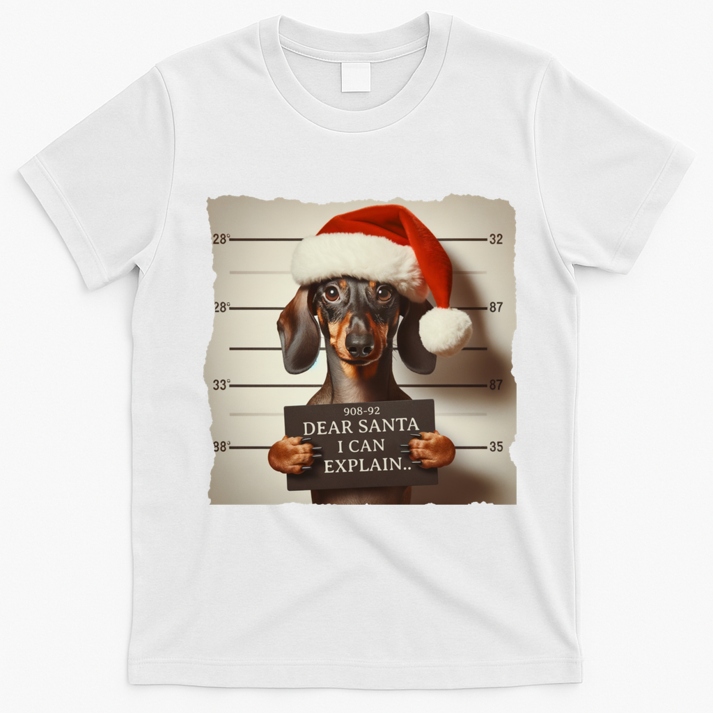 Funny Dachshund Christmas Dear Santa I Can Explain Weiner T-Shirt - White