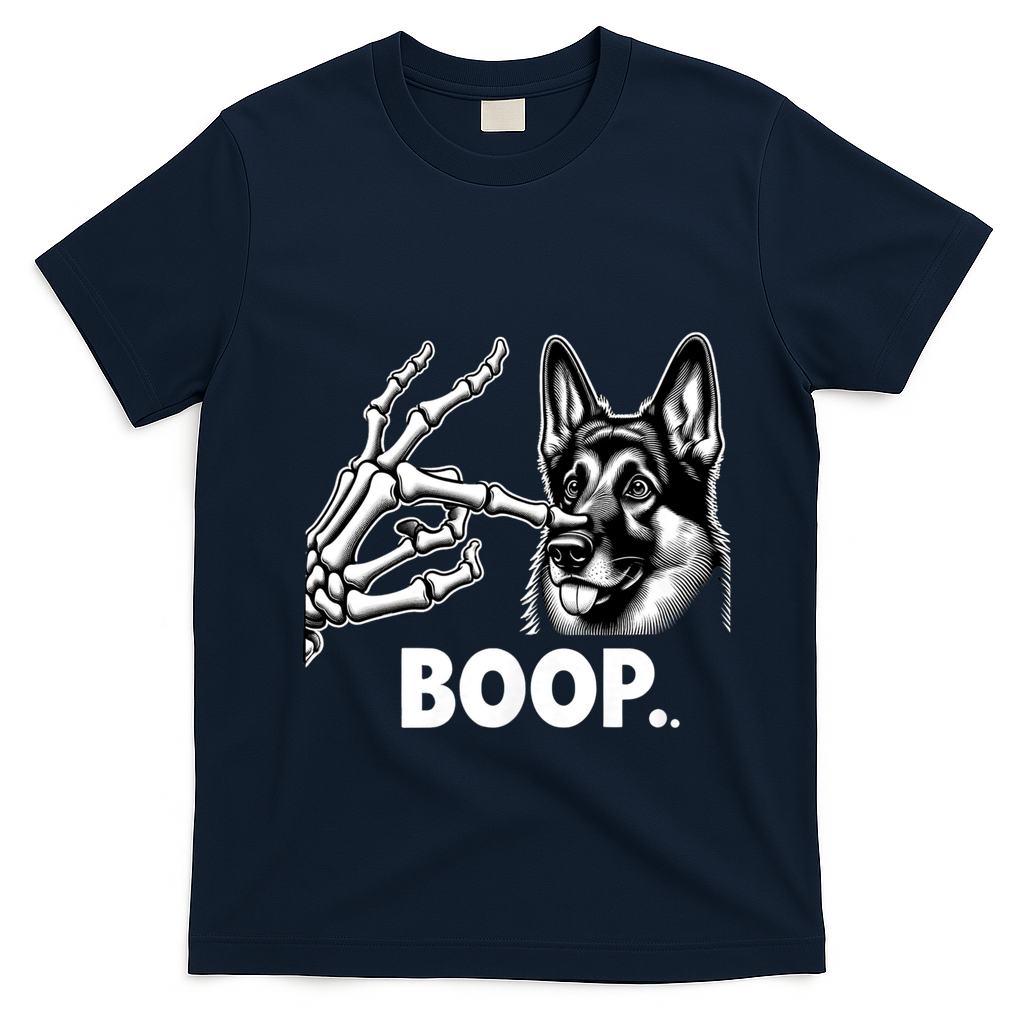 Funny Dog German Shepherd Skeleton Hand Boop Costume T-Shirt - Navy Blue