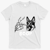 Funny Dog German Shepherd Skeleton Hand Boop Costume T-Shirt - White