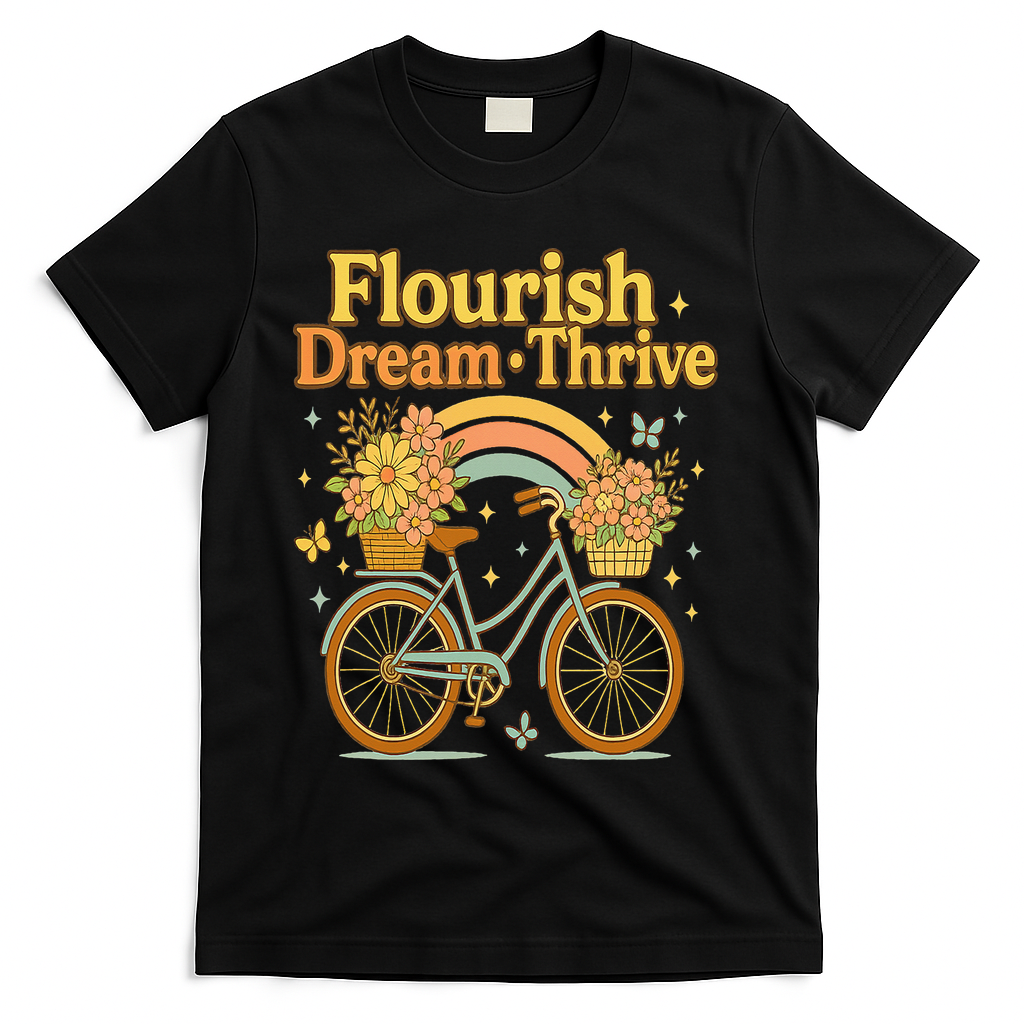 Flourish Dream Thrive Floral Bike Subtle 8647 Trump Resist  T-Shirt - Black