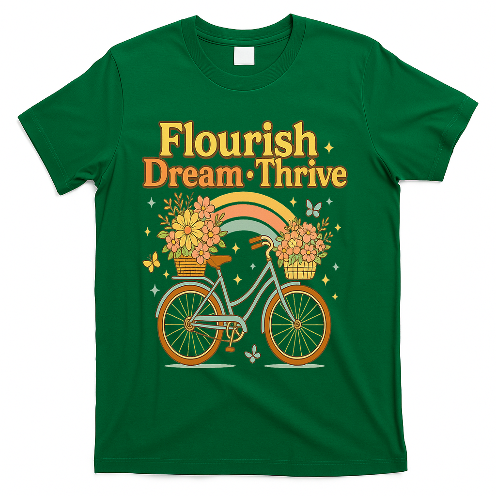Flourish Dream Thrive Floral Bike Subtle 8647 Trump Resist  T-Shirt - Green