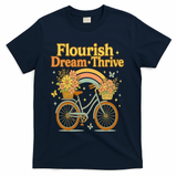 Flourish Dream Thrive Floral Bike Subtle 8647 Trump Resist  T-Shirt - Navy