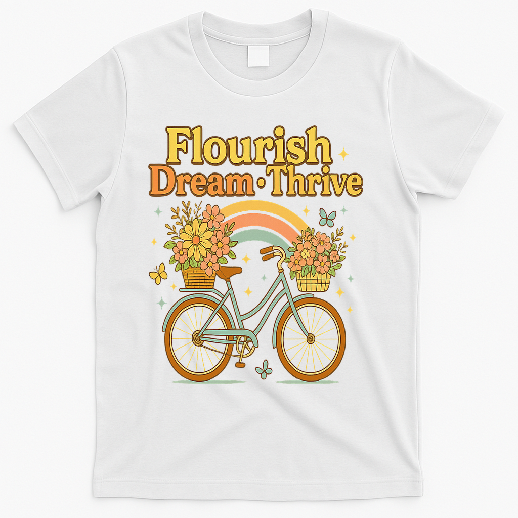 Flourish Dream Thrive Floral Bike Subtle 8647 Trump Resist  T-Shirt - White