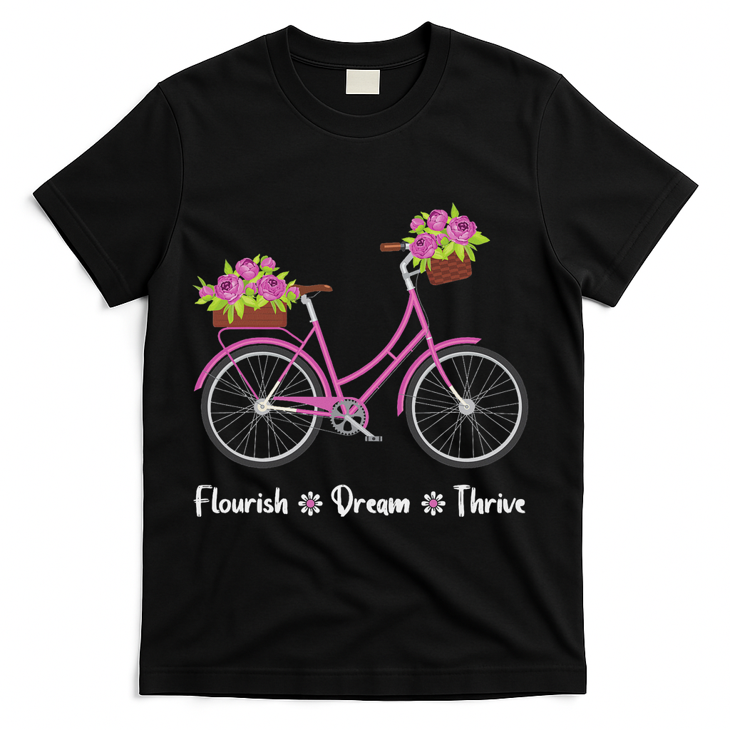 Flourish Dream Thrive Floral Bike Bicycle Subtle 8647 Trump T-Shirt - Black