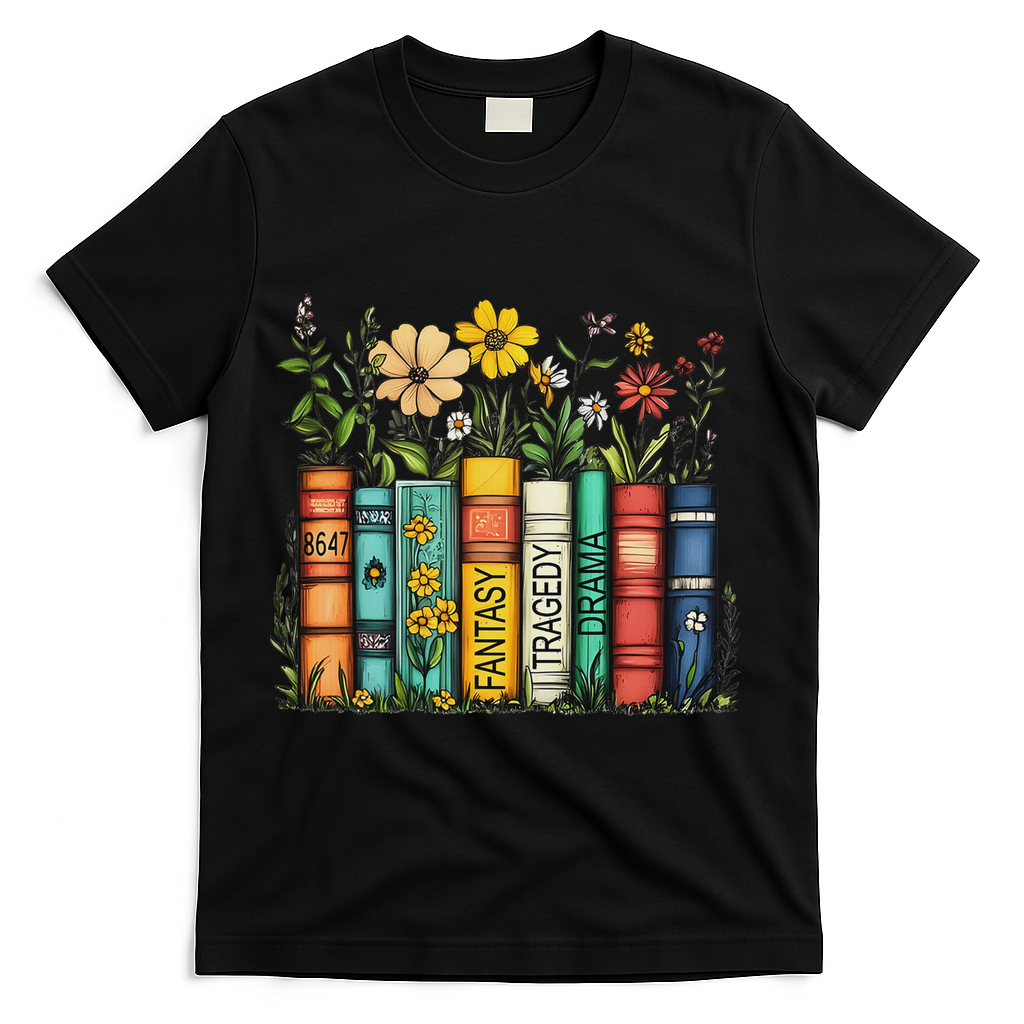Fantasy Drama Tragedy Book Floral Subtle Anti Trump T-Shirt - Black