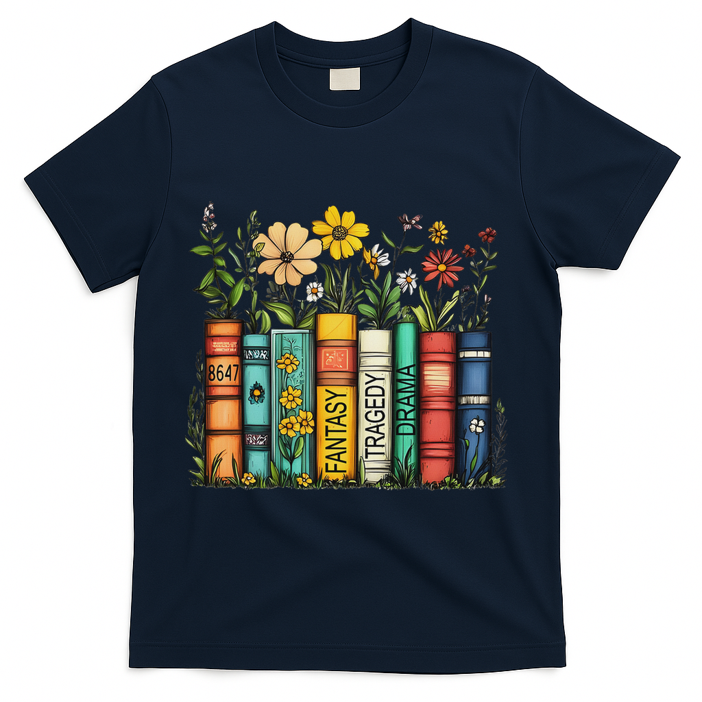 Fantasy Drama Tragedy Book Floral Subtle Anti Trump T-Shirt - Navy