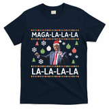 Funny Donald Trump Ugly Christmas Maga La La La Gift T-Shirt - Navy Blue