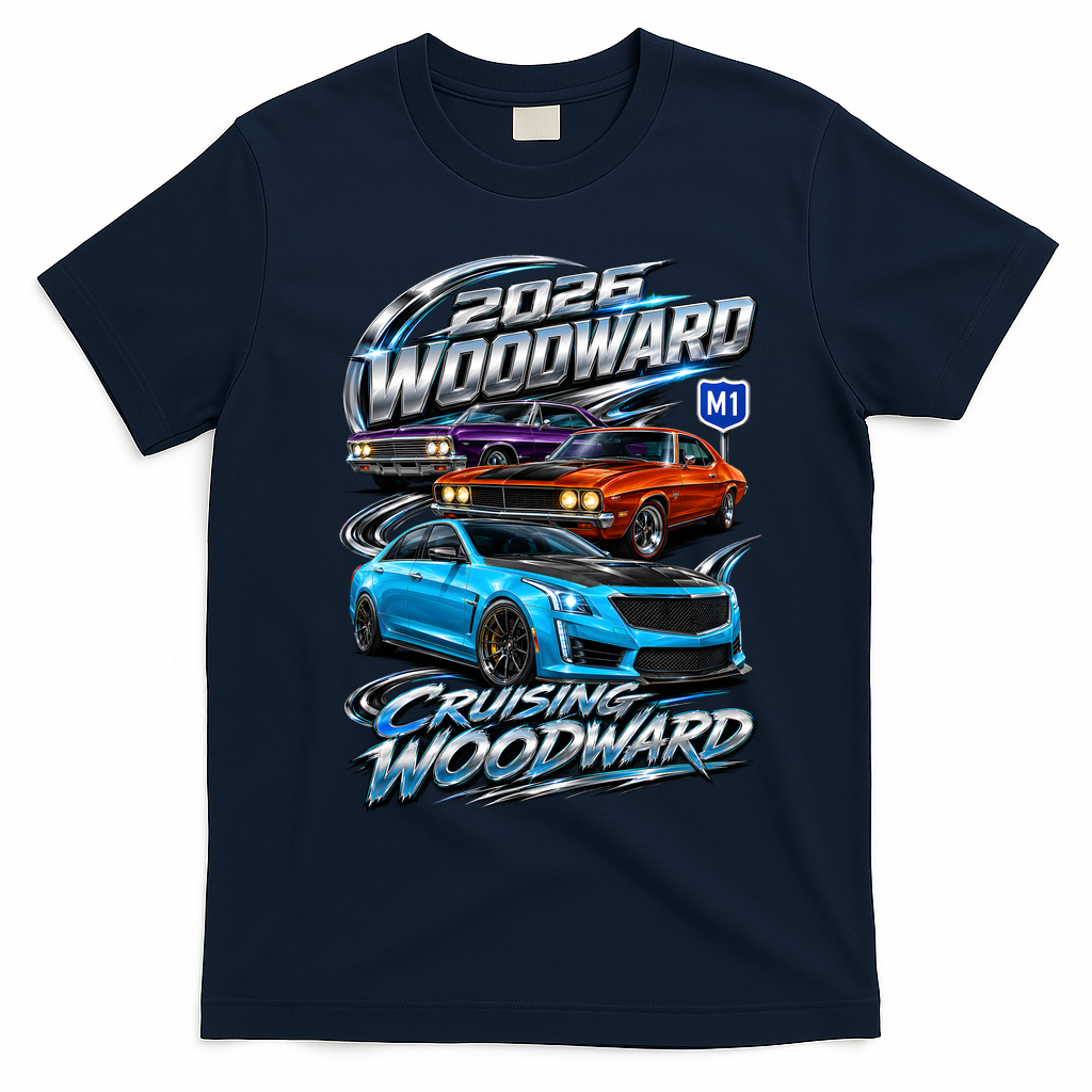 Future Detroit Velocity | 2026 Woodward Ave M1 T-Shirt - Navy Blue