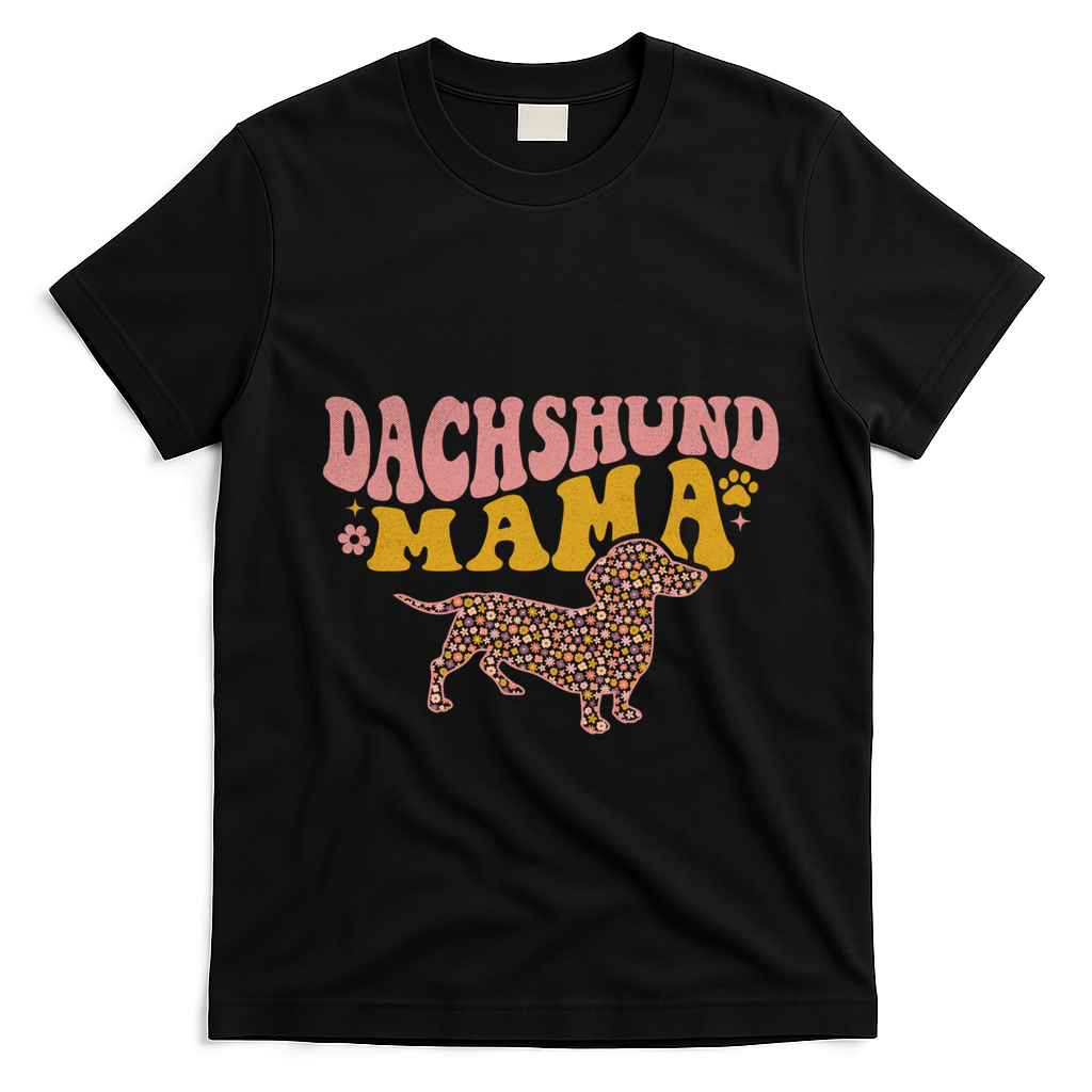 Funny Dachshund Weenie Mama Floral Wiener Dog Lover Funny Gift T-Shirt - Black
