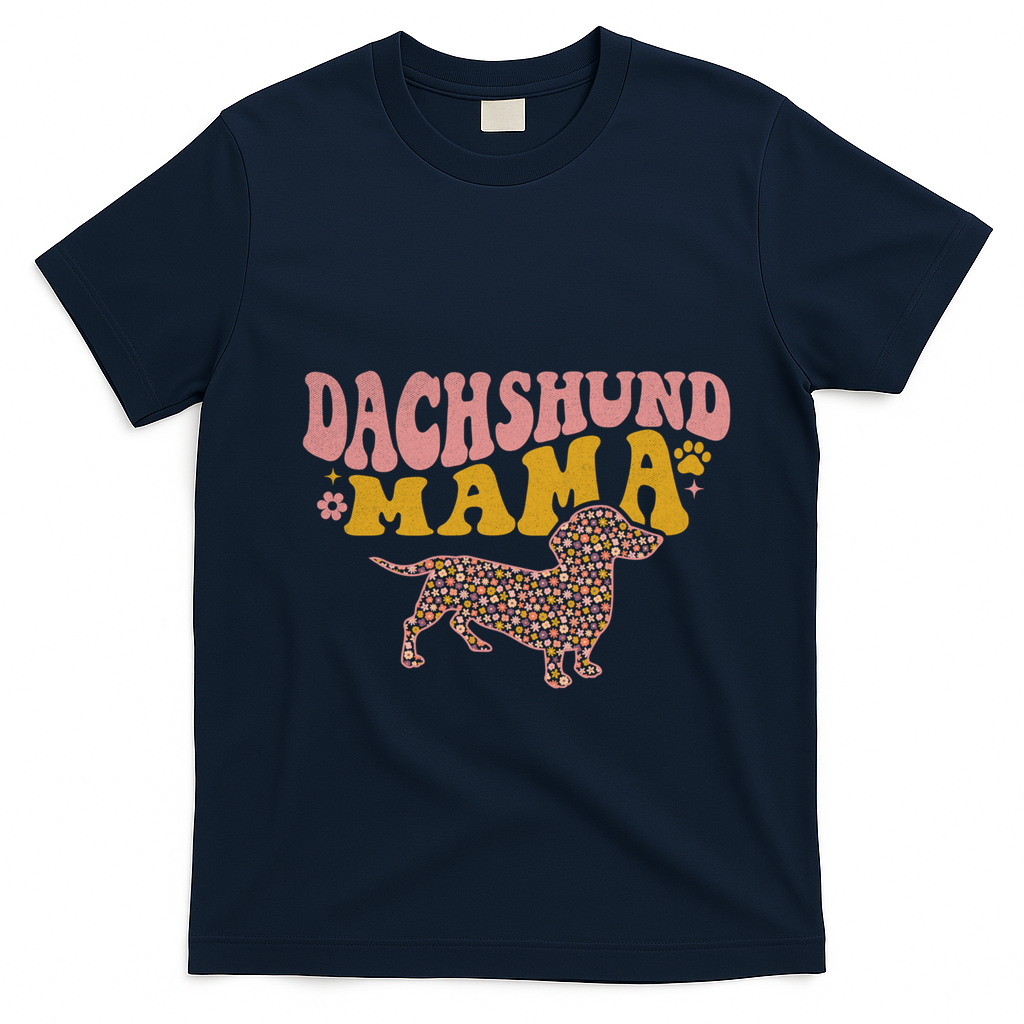 Funny Dachshund Weenie Mama Floral Wiener Dog Lover Funny Gift T-Shirt - Navy Blue