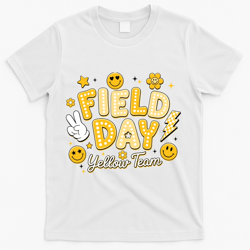 Field Day Yellow Team School Game Competiion T-Shirt - White