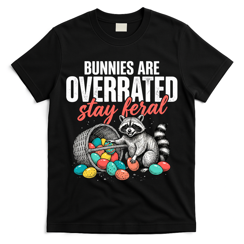 Funny Easter Bunnies Are Overrated Stay Feral Raccoon T-Shirt