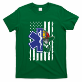 Firefighter Ems Cross Usa Flag Distressed Heros Novelty Cool Gift T-Shirt - Irish Green