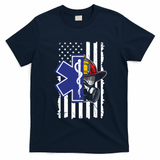 Firefighter Ems Cross Usa Flag Distressed Heros Novelty Cool Gift T-Shirt - Navy Blue