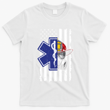 Firefighter Ems Cross Usa Flag Distressed Heros Novelty Cool Gift T-Shirt - White