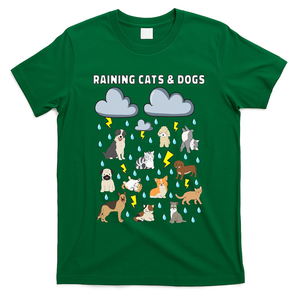 Funny English Idiom Raining Cats and Dogs Puppies Kitten T-Shirt
