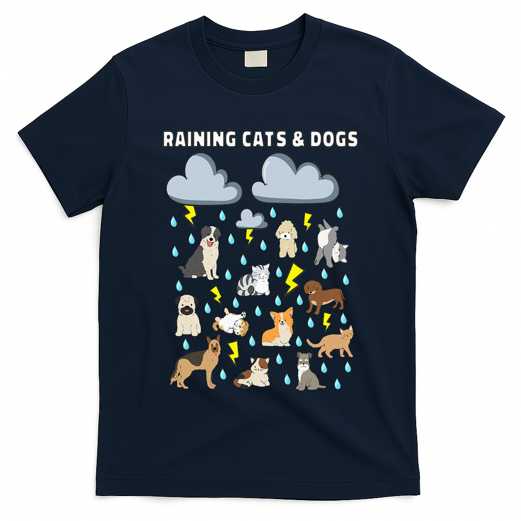 Funny English Idiom Raining Cats and Dogs Puppies Kitten T-Shirt