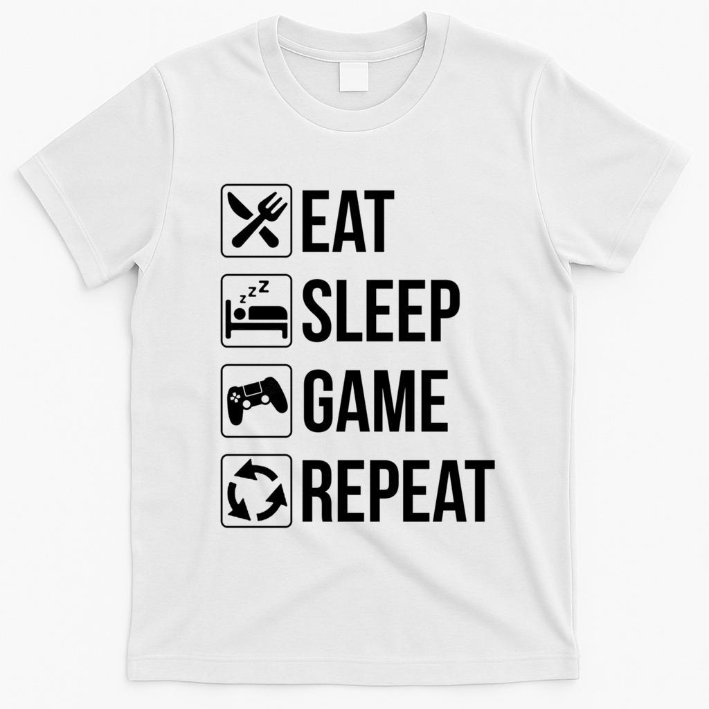 Funny Eat Sleep Game Repeat Gaming Funny Gift Funny Gift T-Shirt - White