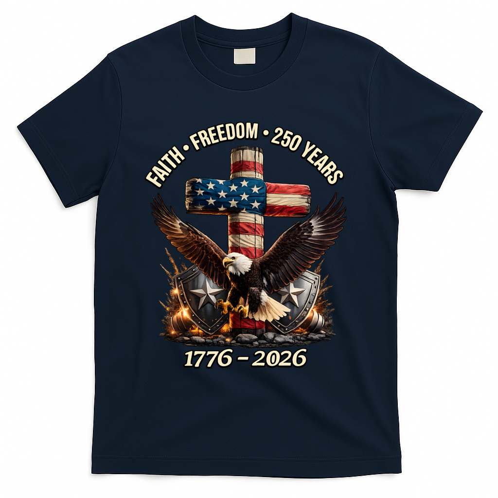 Faith Freedom 250 Years 1776-2026 250th American Anniversary T-Shirt - Navy