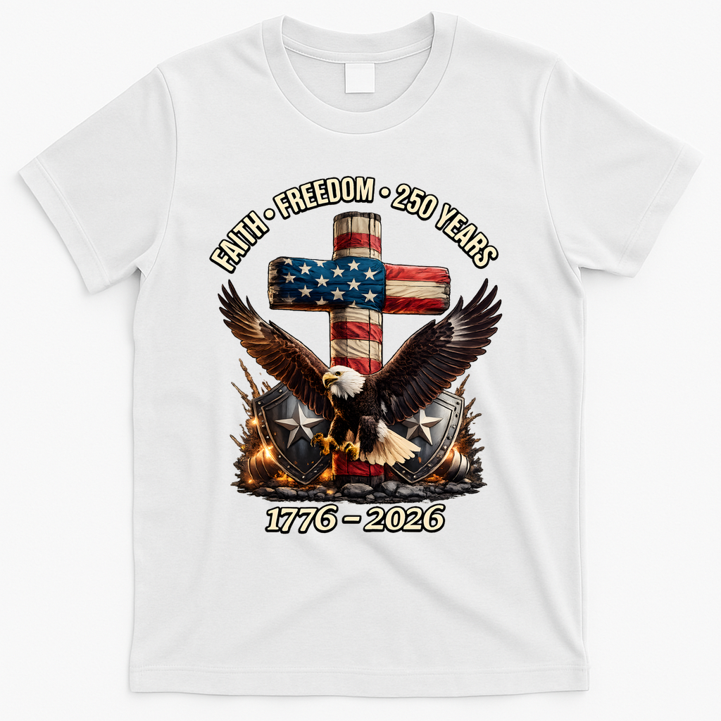Faith Freedom 250 Years 1776-2026 250th American Anniversary T-Shirt - White