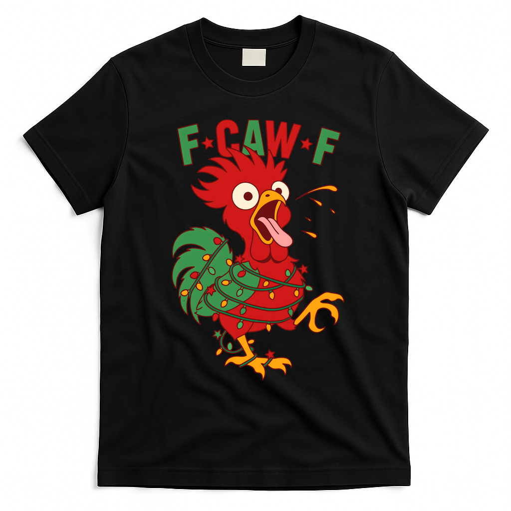 F-CAW-F Funny Christmas Santa Crow T-Shirt - Black