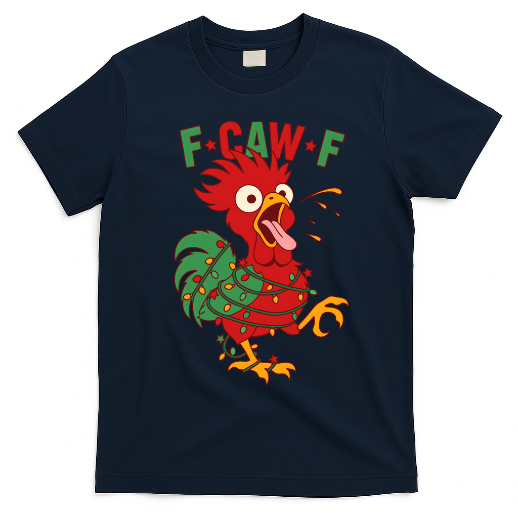 F-CAW-F Funny Christmas Santa Crow T-Shirt - Navy Blue